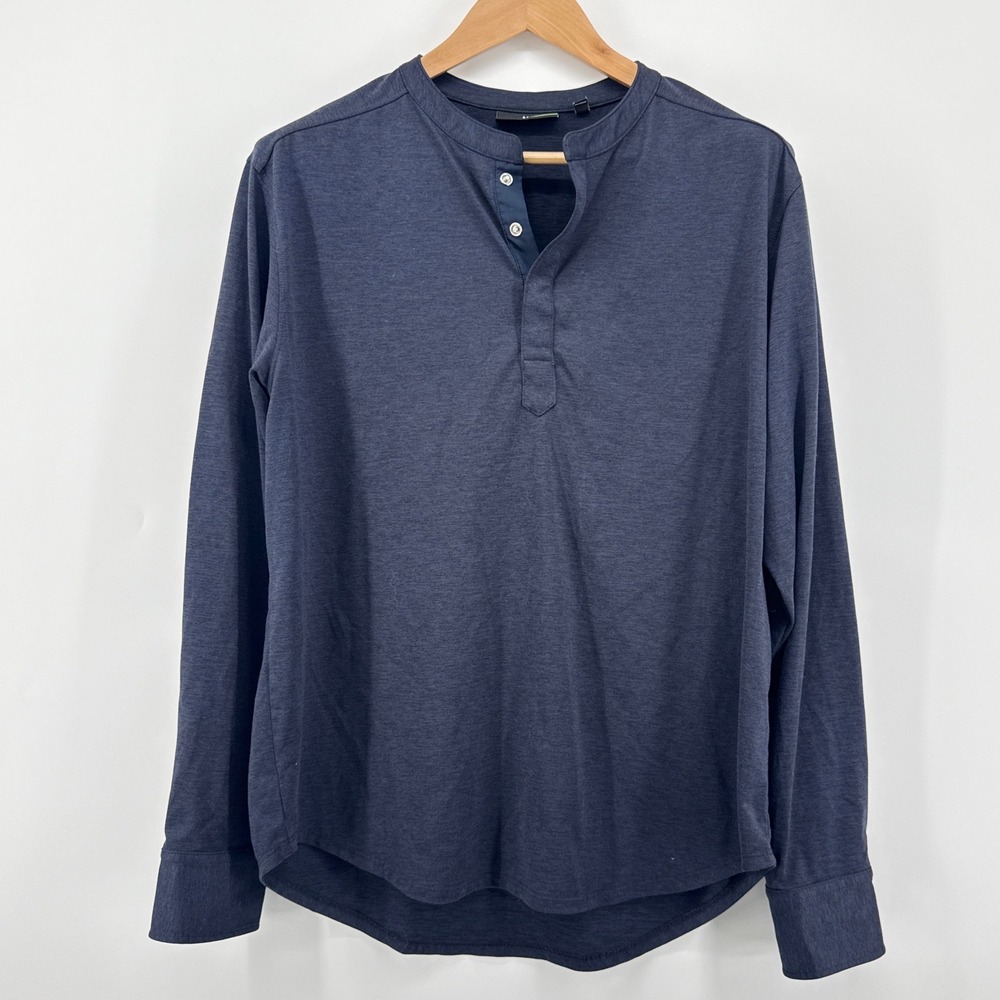 Murano Performance Mens Long Sleeve Henley Shirt‎ Blue Large Button Cuff